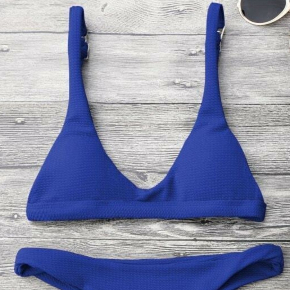 Zaful Blue Textured Bikini Top